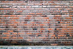 Old grunge dirty brick wall surface. Abstract tiled brick work background and pattern