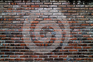 Old grunge dirty brick wall surface. Abstract tiled brick work background and pattern