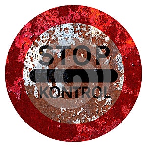 Old grunge EU road sign Checkpoints control - Denmark, Danish, Stop, Kontrol