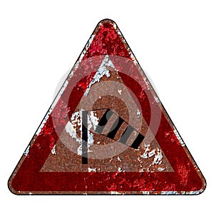 Old grunge EU road sign Warning sign - Crosswind from the left