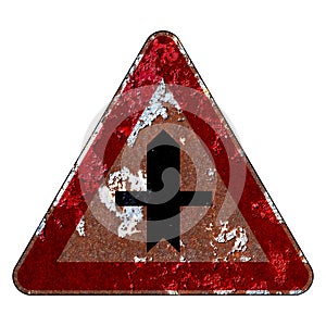 Old grunge EU road sign Warning sign - Priority road sign