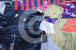 Old grunge ripped torn collage posters creased crumpled paper placard texture background