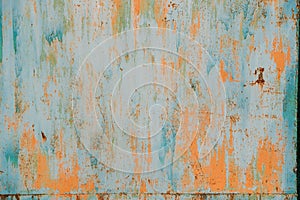 Old Grunge Rusty Metal Metallic Colored Background. Colorful Blue And Orange Abstract Metallic Surface