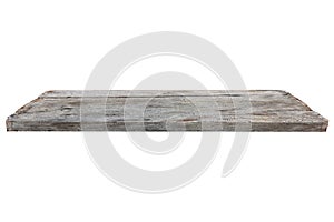 Old grunge wooden tabletop on white background with clipping path, montage for product