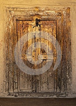 Old Grungy Door at Tabo Monastery in Spiti Valley, Himachal Pradesh, India