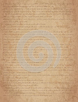 Old grungy letter vector background. Handwriting unreadable lettering on brown parchment. Retro text vector EPS10 illustration