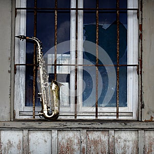 Old grungy saxophone