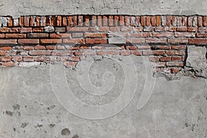Old grungy texture, grey concrete wall with bricks. Cement surface texture of concrete, gray concrete backdrop wallpaper