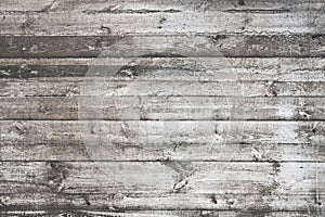 Old grungy white wood planks background texture.