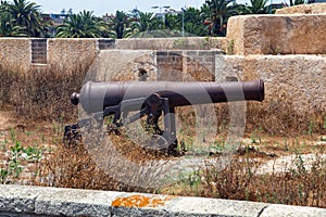 The old guns on the walls of the Portuguese fortress of El Jadida (Mazagan).