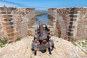 The old guns on the walls of the Portuguese fortress of El Jadida (Mazagan). Morocco, Africa