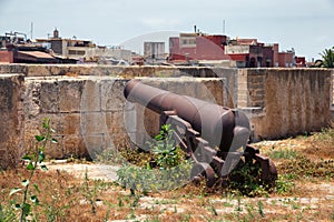The old guns on the walls of the Portuguese fortress of El Jadida (Mazagan). Morocco, Africa