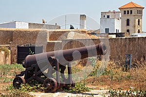 The old guns on the walls of the Portuguese fortress of El Jadida (Mazagan). Morocco, Africa