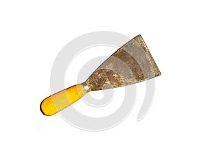 old gyan putty or spatula isolated on white background, hand tools for construction, look old and dirty.