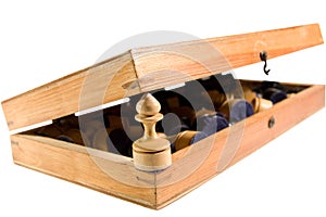 Old half-open wooden chessboard