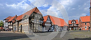 Old Half-timbered Houses at the Cathedral Square, Nienburg an der Weser, Lower Saxony, Germany photo