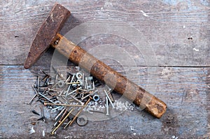 Old hammer and nails