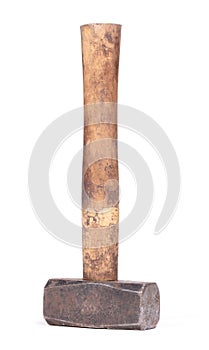 Old hammer with wooden handle isolated