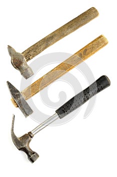 Old hammers on white background.