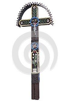 Old hand carved and painted wooden cross