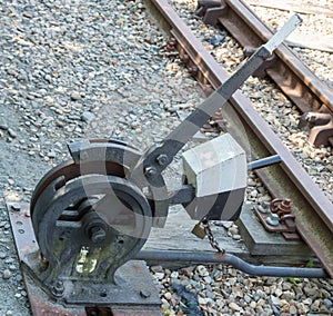 Old hand-operated lever of a railroad switch