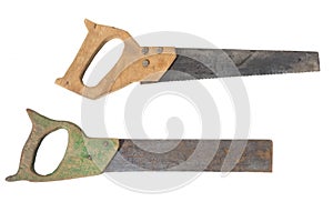 old handsaws, vintage tools. isolated on white background