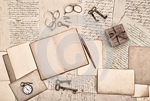 Old handwritten letters and antique writing accessories paper