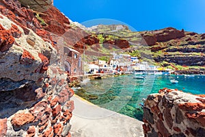 The old harbor of Ammoudi under the famous village of Oia at Santorini, Greece