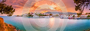 The old harbor of Chora in island Skiathos, Greece