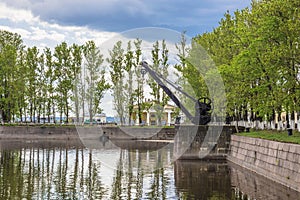 The old harbor crane of the XIX century in Kronstadt, Russia