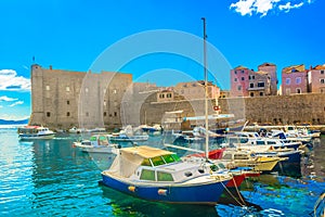 Old harbor in Dubrovnik city, Croatia.