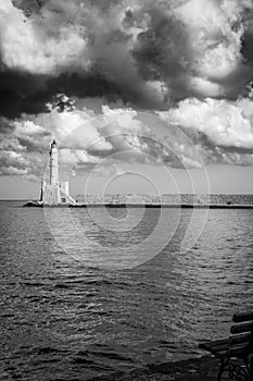 Old harbor, lighthouse, Chania, Crete, Greece