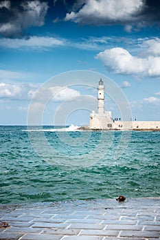 Old harbor, lighthouse, Chania, Crete, Greece