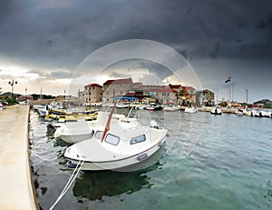 Old harbor and stone houses in Croatia