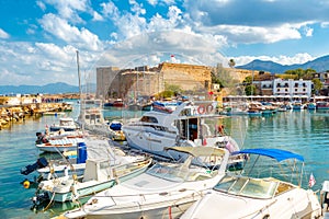 Old harbour and Kyrenia medieval castle Girne Kalesi, northern