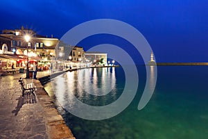 Old harbour with Lighthouse, Chania, Crete, Greece