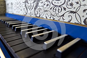 Old harpsichord keyboard, close-up view