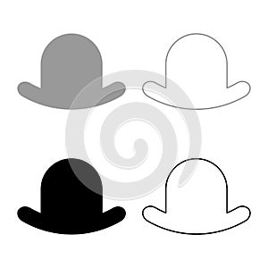 Old hat vintage bowler gentleman headwear male elegant fedora homburg-hat stingy brim top-hat set icon grey black color vector