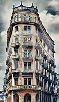 Old Havana colonial high rise building with balconies