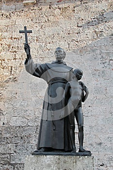 Old Havana, Cuba: statue of Fray Junipero Serra and an indigenous boy