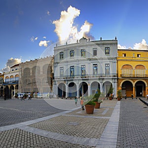 Old havana plaza with colorful buildings