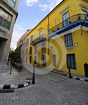 Old Havana street with colonial building, cuba