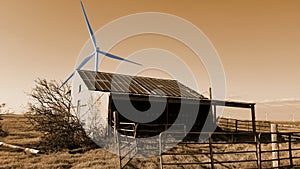 Old Hay Barn And Wind Power Electric Generator