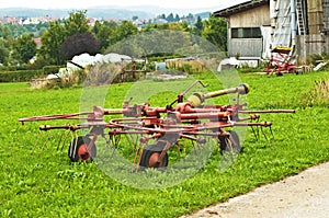 Old hay turning machine