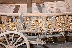 Old hay wagon with a slurry tanker photo