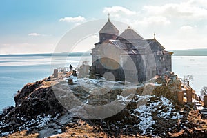 Hayravank Monastery on coast of Sevan Lake in Armenia