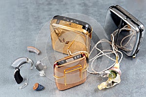 Hearing problems-Auditory prosthesis collector on whitgrey