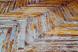 Old heavily worn wooden floor