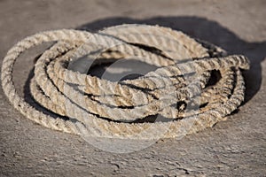 Old hemp rope coiled in a circle