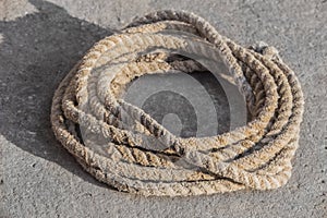Old hemp rope coiled in a circle